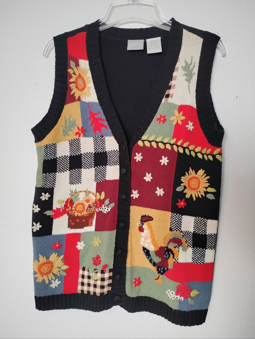 Blair Embroidered Summer Fall Plaid Patchwork Chicken Rooster Sunflower Vest